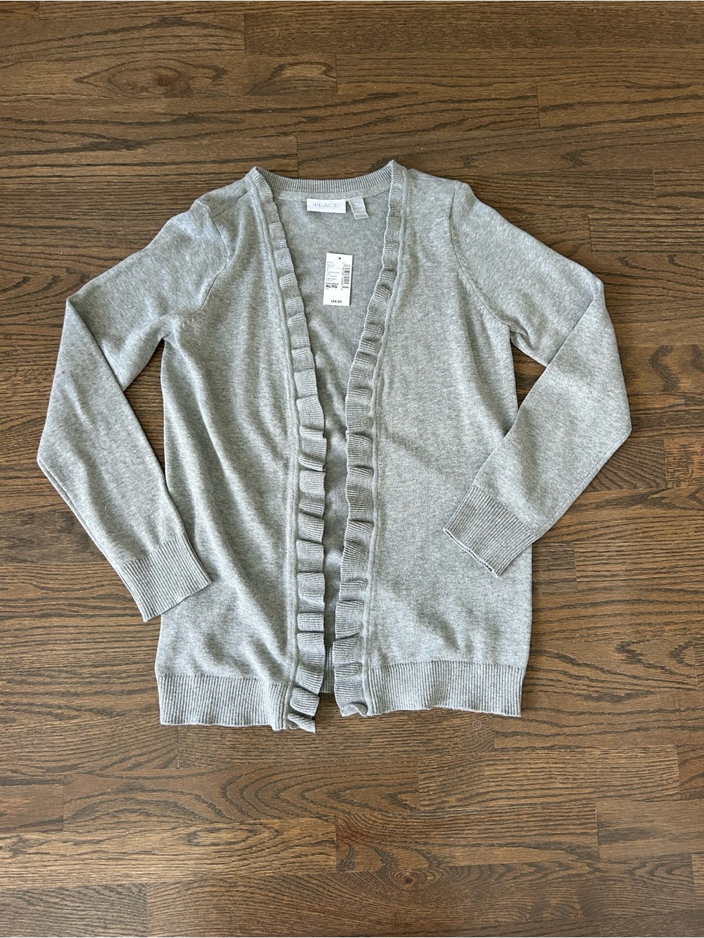 NWT Girl’s Gray Ruffle-Trim Open Cardigan Sweater